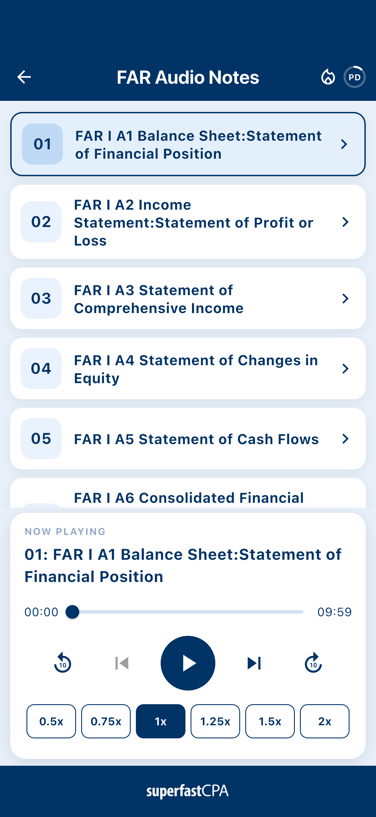 SuperfastCPA Audio Notes on an iPhone