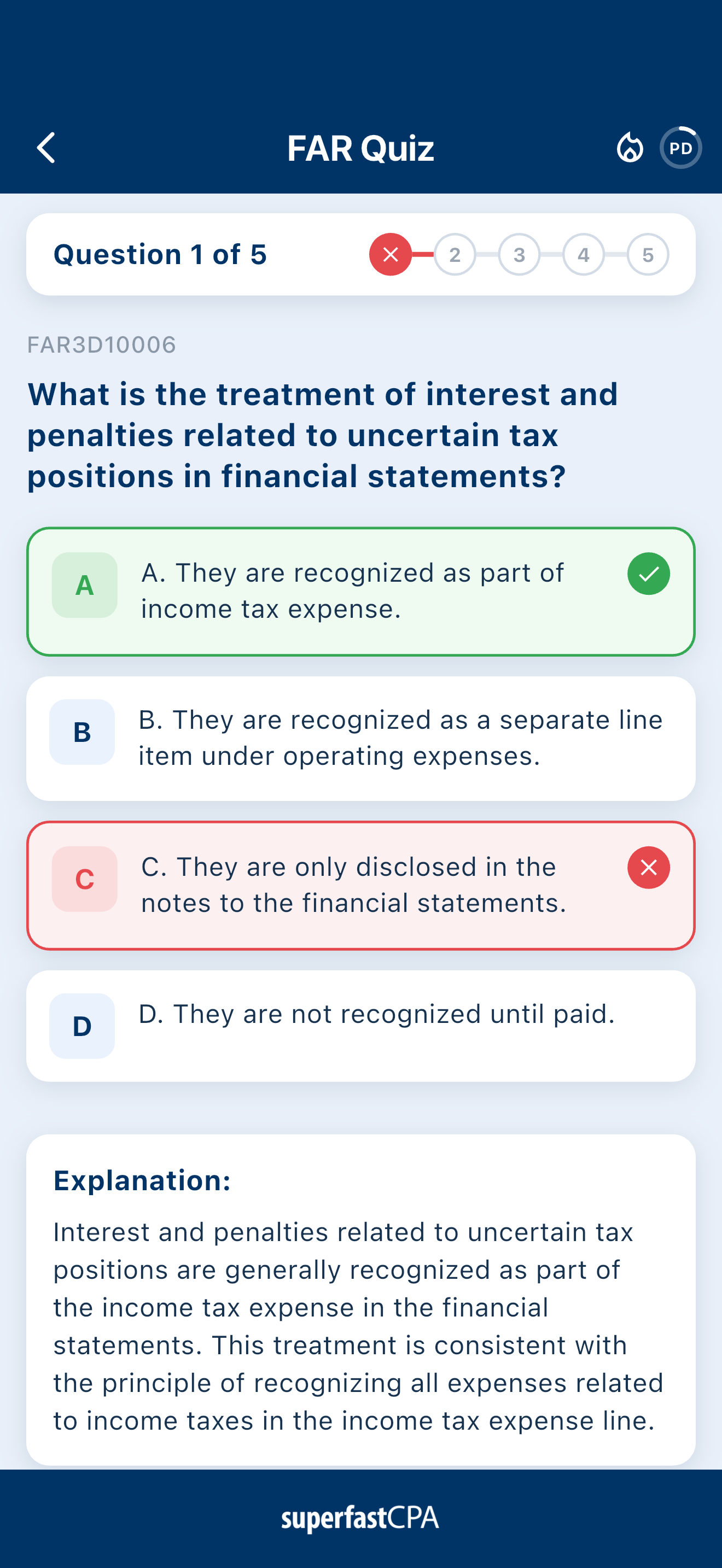 SuperfastCPA Quizzes on an iPhone