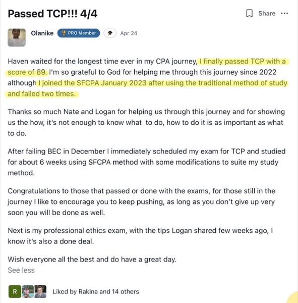 Olanike: TCP passed, all four complete