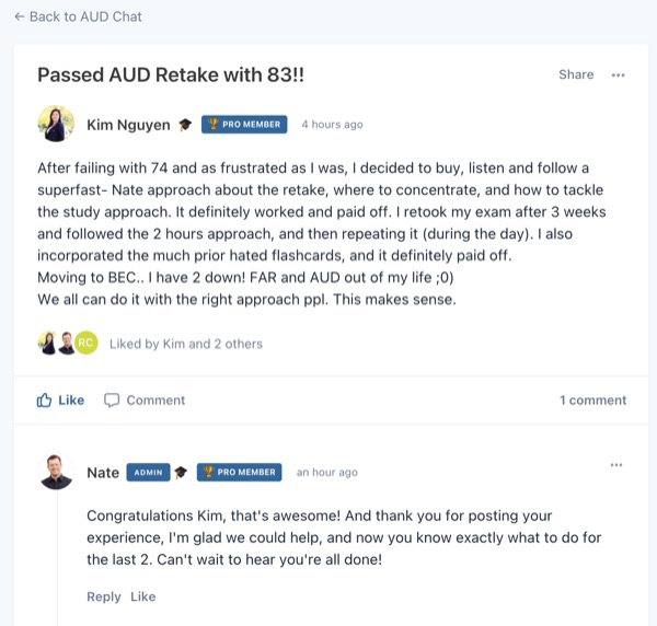 Kim: AUD retake passed with 83